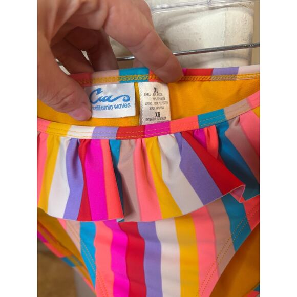 California Waves Swim California Waves Aruba Striped Ruffle Triangle Bikini XL - Picture 6 of 8